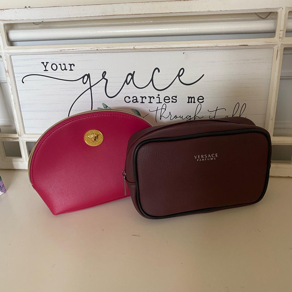 Versace Pink and Burgundy His/Her Toiletry Makeup Travel Bag Set